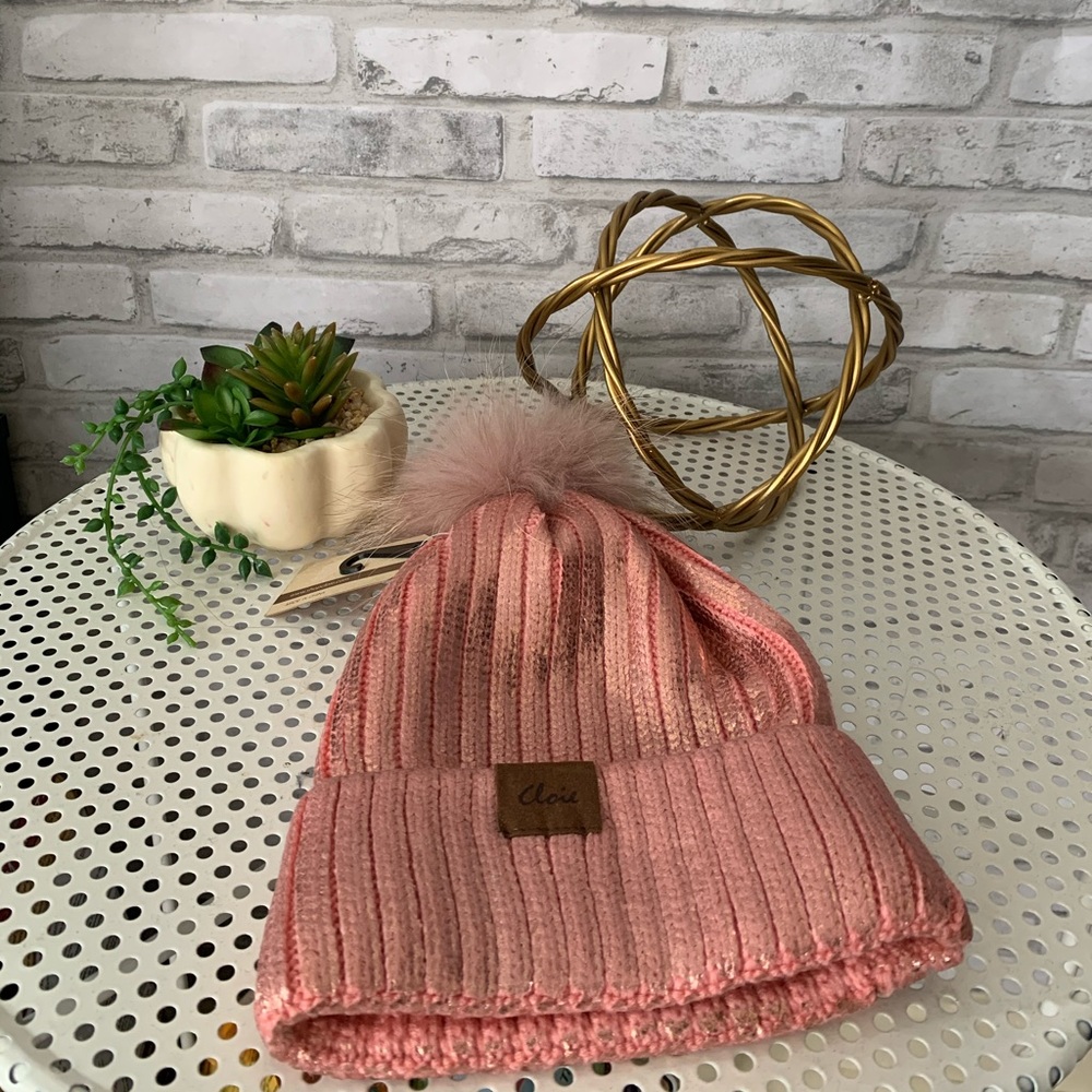 Chic Pink Knit Beanie with Pom Pom